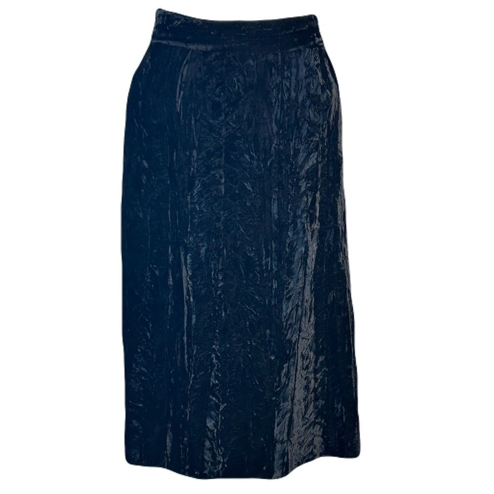 Vintage Womens Crushed Velvet Midi Skirt‎ Sz EU 46 US M Zip Lined Black Italy